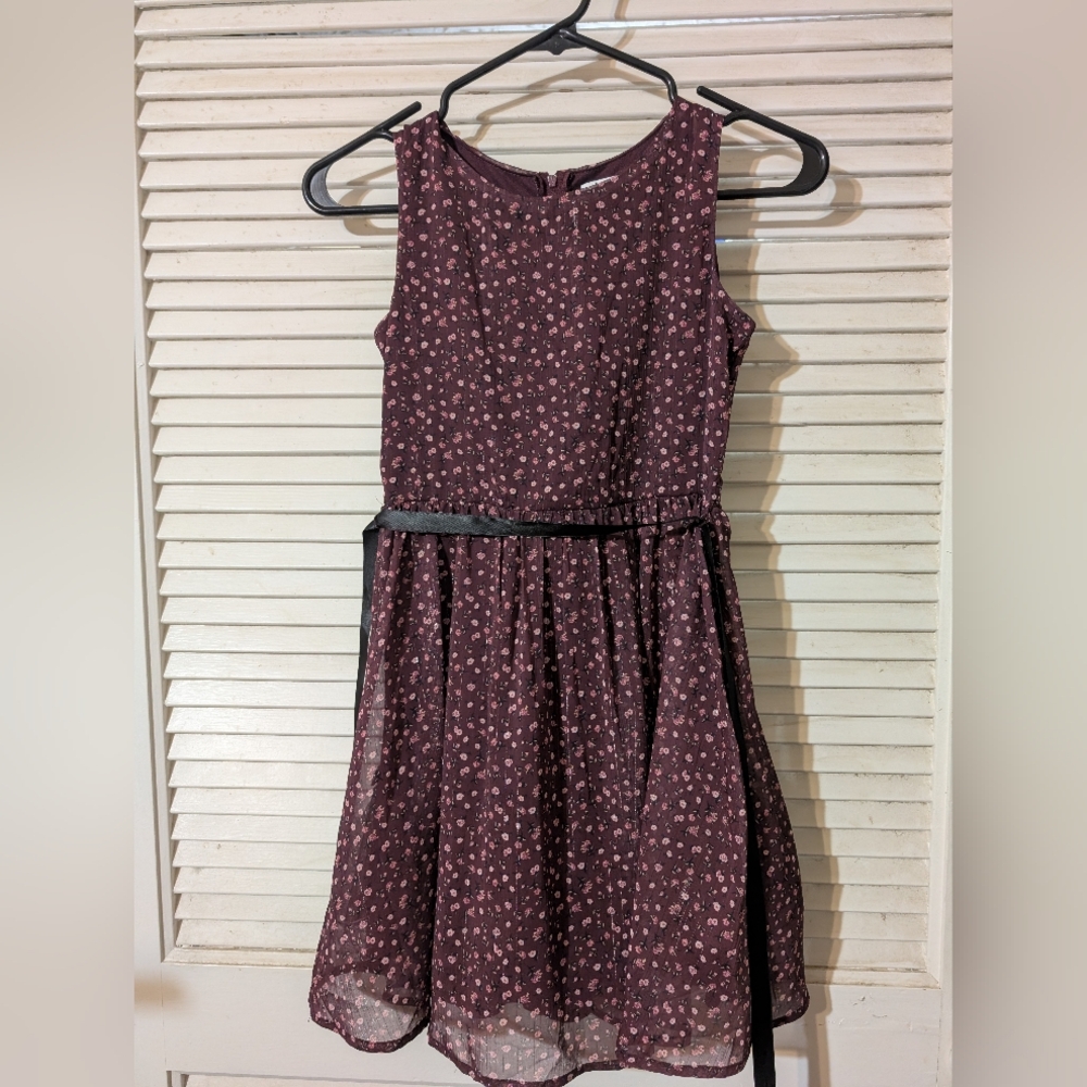 Speechless Girls' Floral Dress - Dark Purple with Black Accents